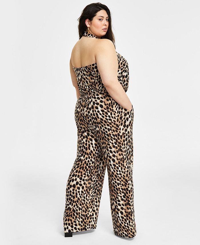 Plus Size Cheetah-Print Jumpsuit， Created for Macy's