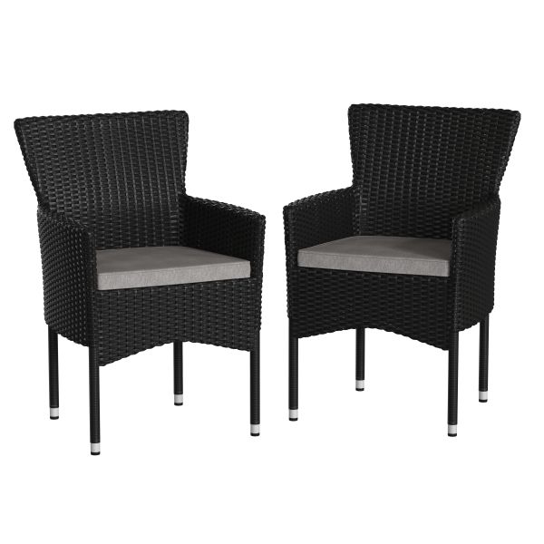 Maxim Modern Black Wicker Patio Armchairs for Deck or Backyard， Fade and Weather-Resistant Frames and Gray Cushions-Set of 2