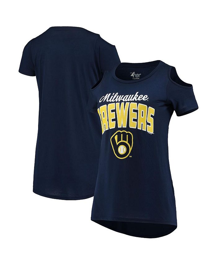 Women's Navy Milwaukee Brewers Clear the Bases Cold Shoulder Scoop Neck T-shirt