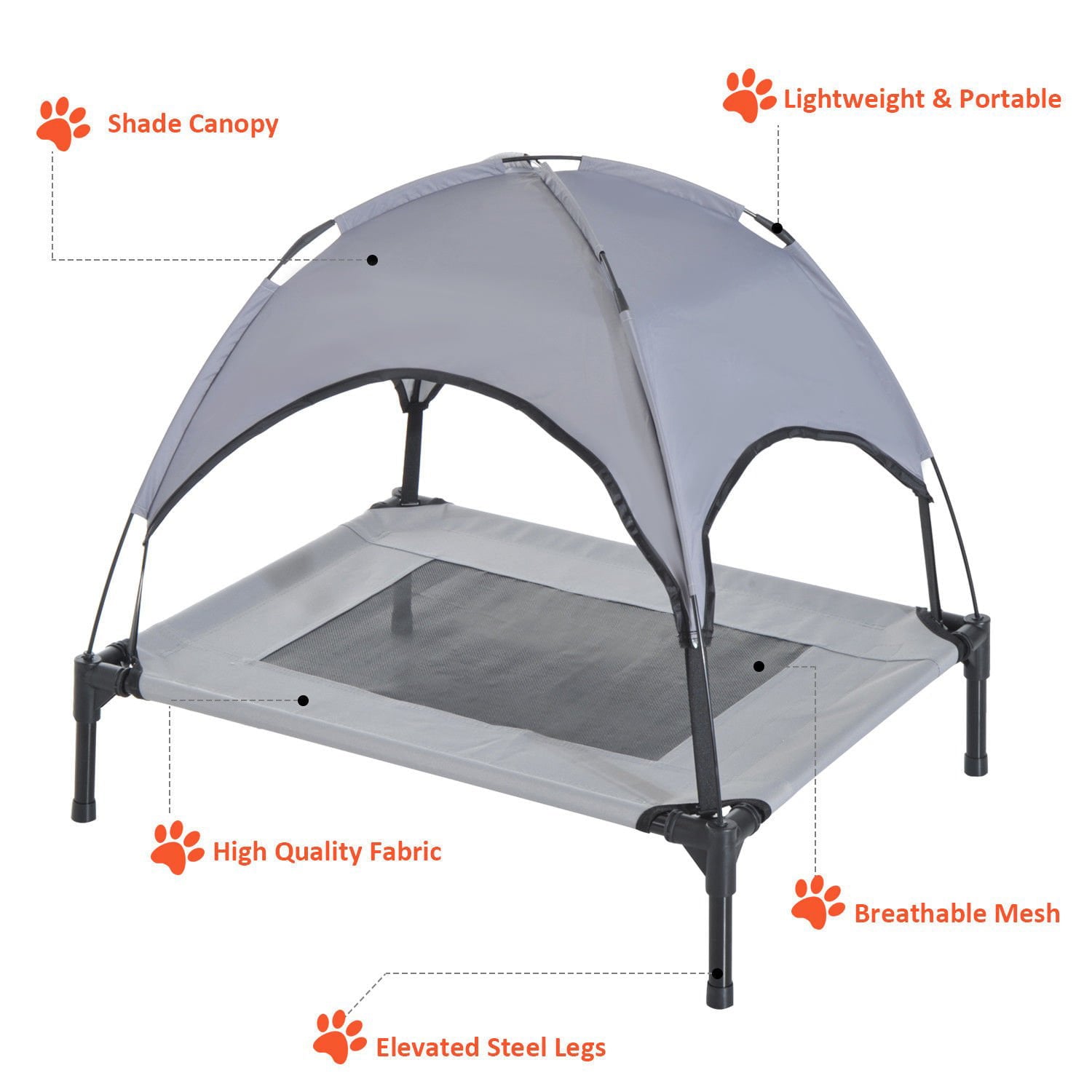 PawHut Elevated Portable Dog Cot Cooling Pet Bed With UV Protection Canopy Shade