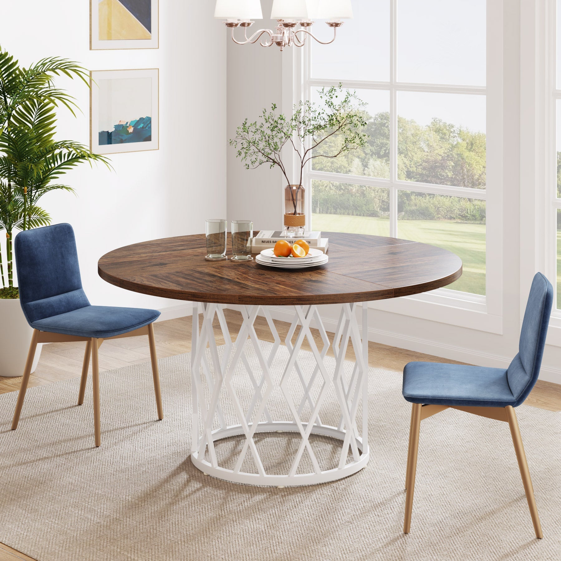 Round Dining Table for 4-6, 47.2