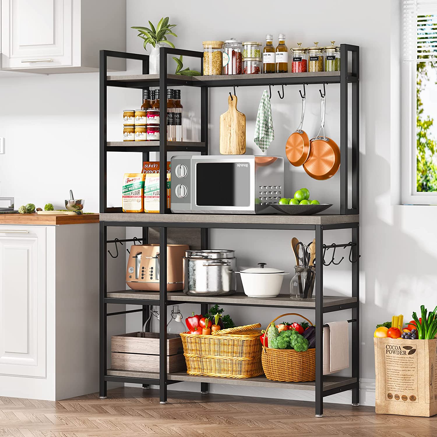 Kitchen Baker's Rack, 5-Tier Utility Storage Shelf with Hutch