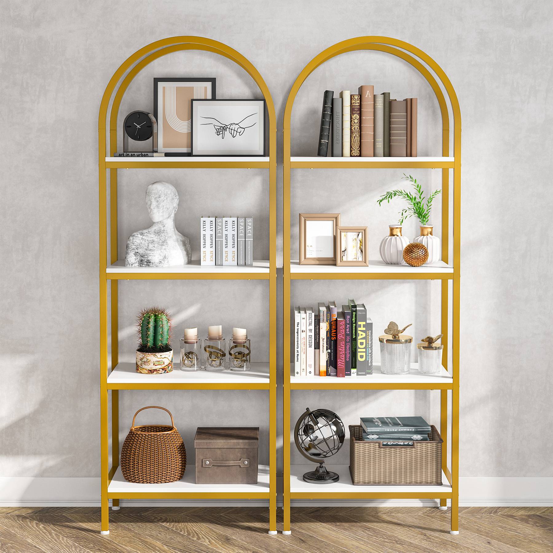 4-Tier / 5-Tier Bookshelf, Arched Bookcase Display Rack with Storage Shelves