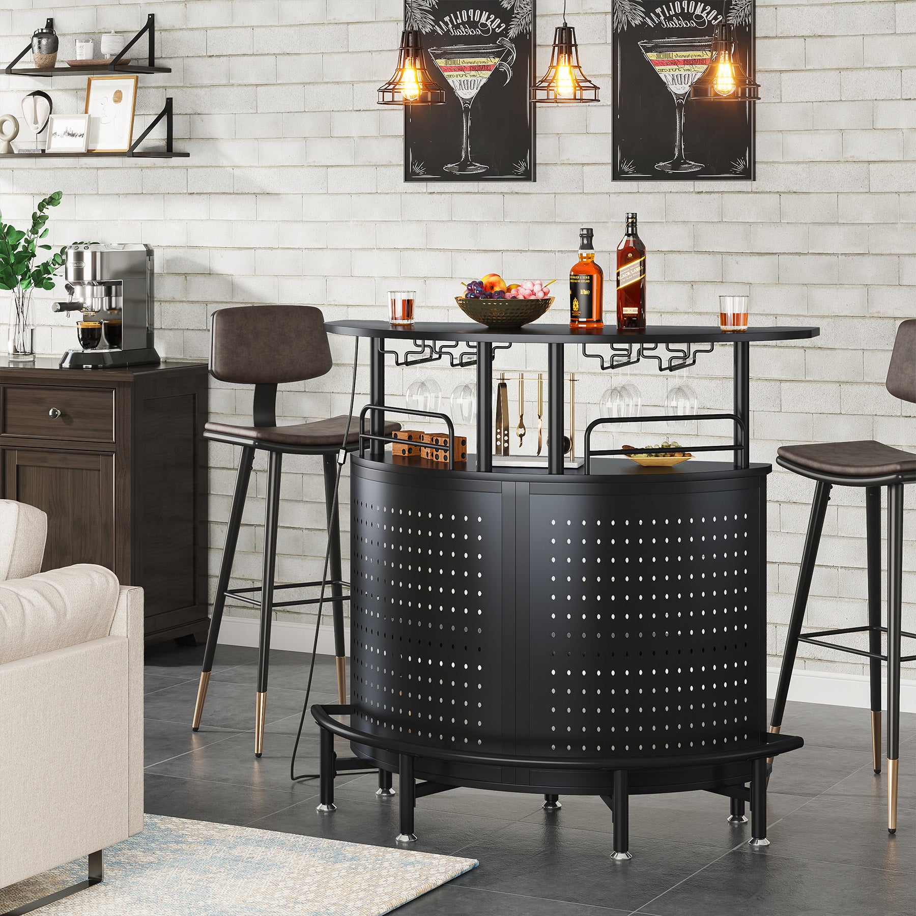 Smart Bar Unit with Led Lights, 3-Tier Liquor Bar Table