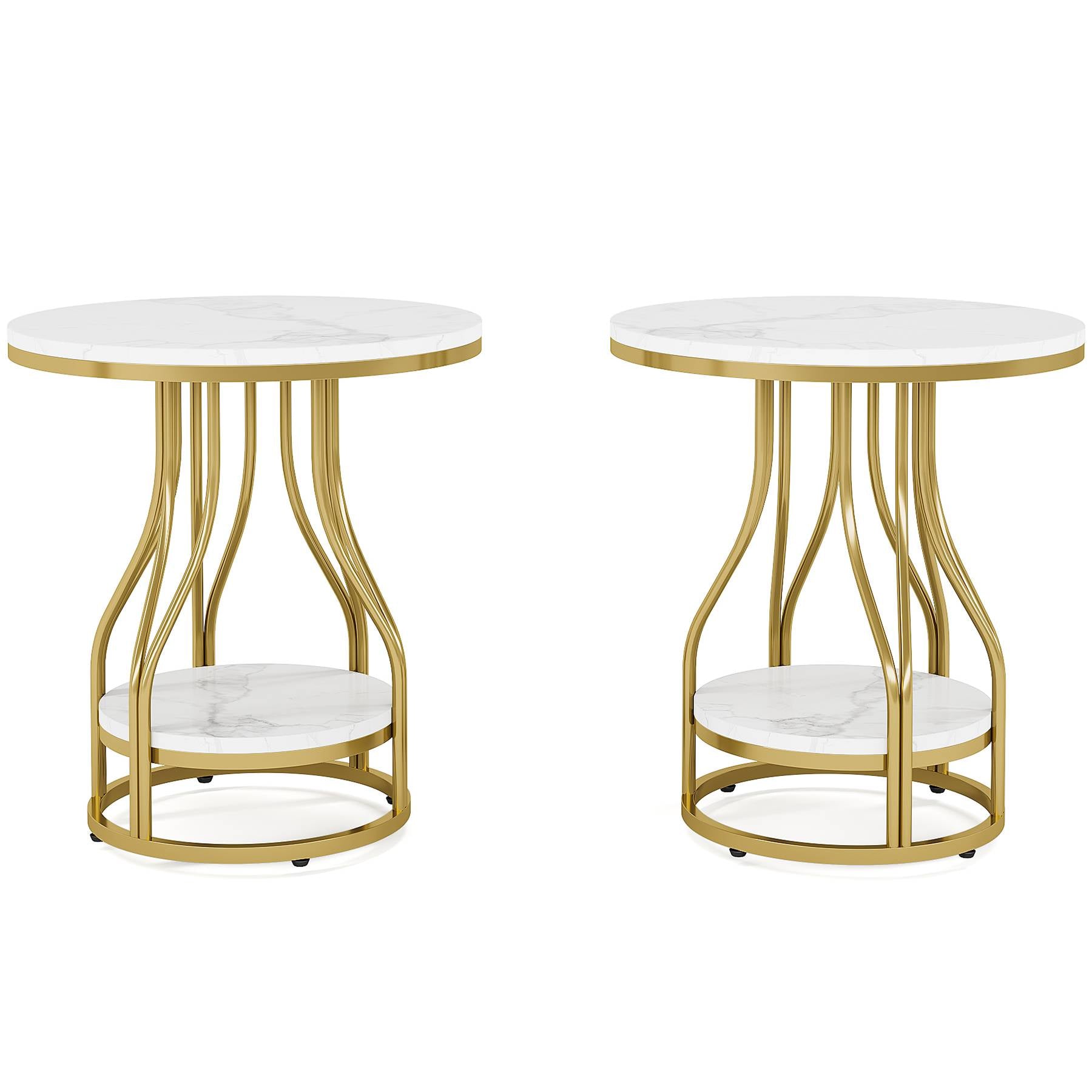 2-Tier End Table, Round Sofa Side Table with Metal Frame