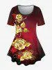 Golden Rose Print Ombre Tee and Leggings Plus Size Matching Set Outfit