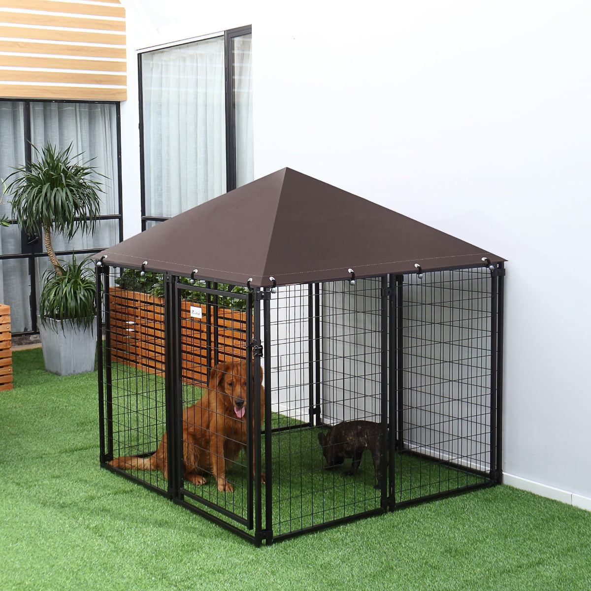 Large Lockable Outdoor Dog House Kennel with -resistant Roof for Small and Medium Sized Pets