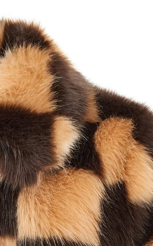 Checked Faux Fur Coat