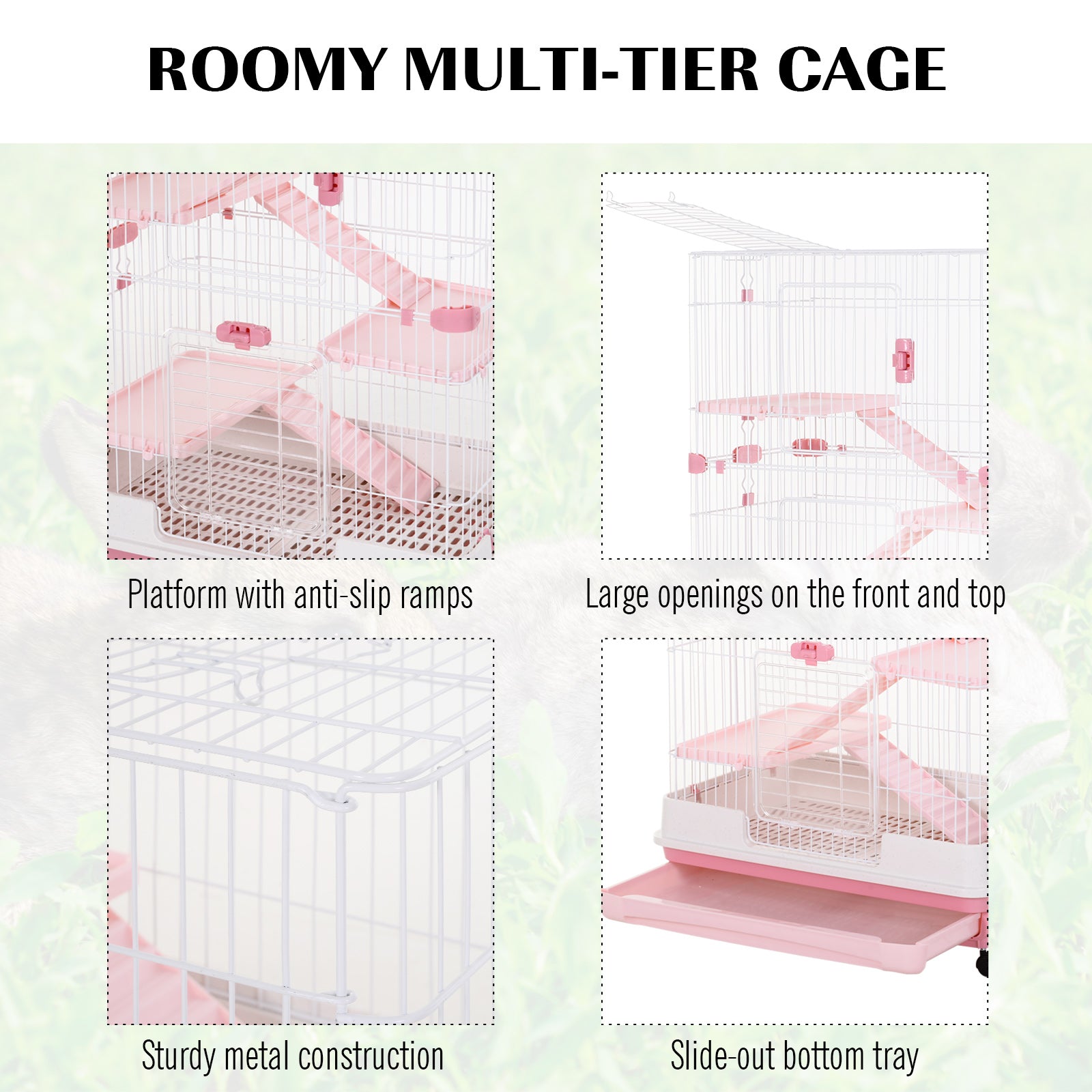 Carevas 6-level Cage Indoor Small Animal Hutch - Pink / White