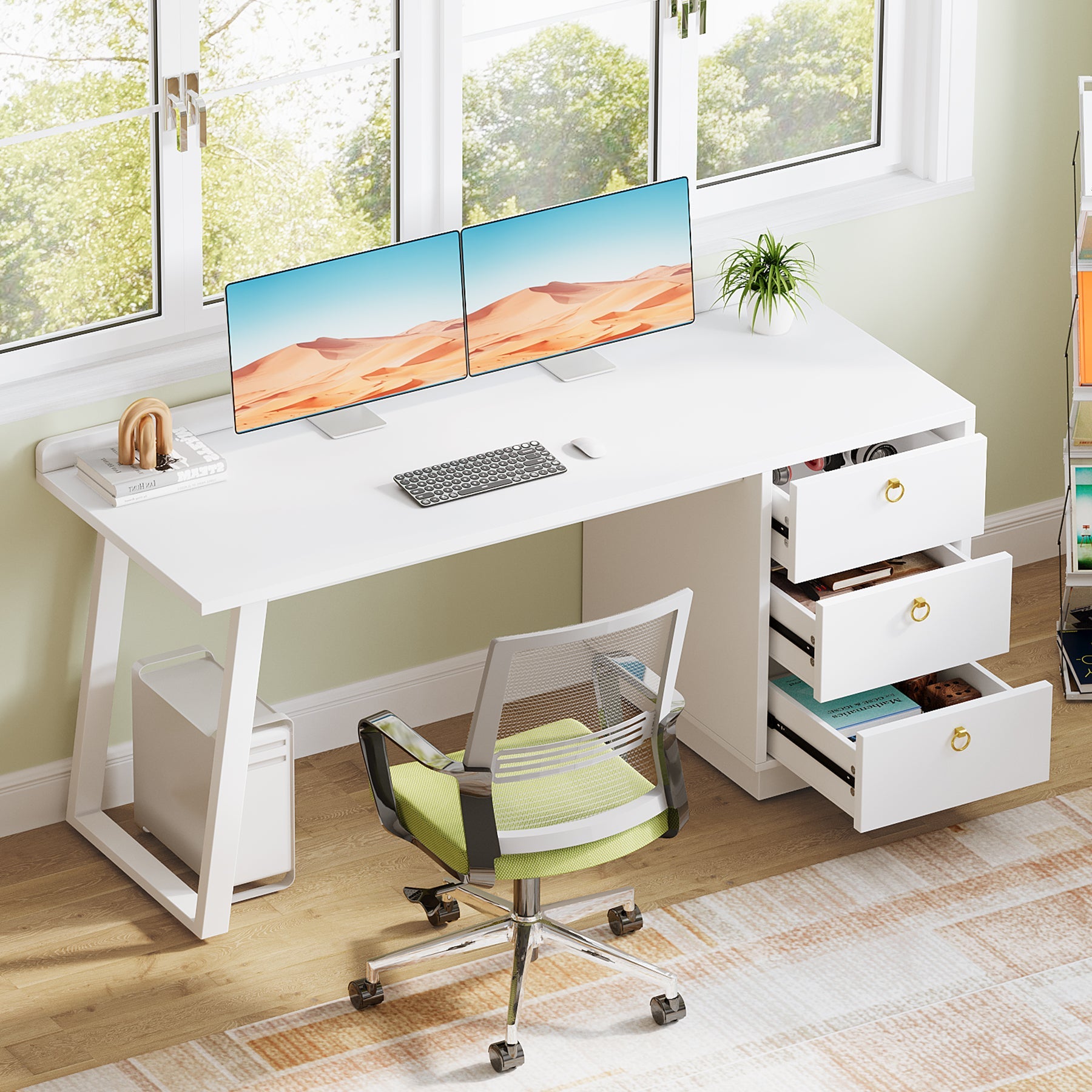 Wood Executive Desk,55 Inches Computer Desk with Storage Drawers