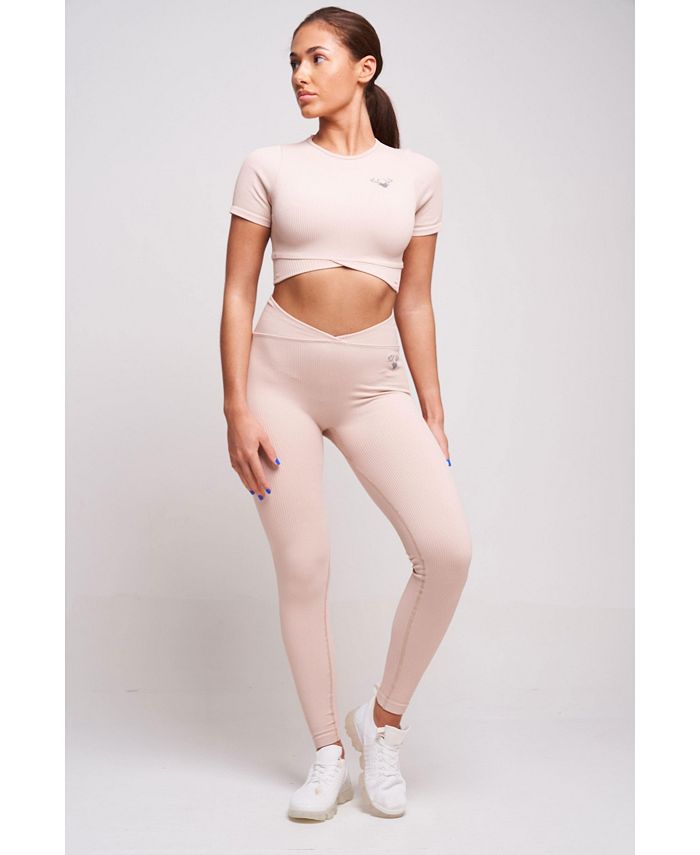 Women's Elan Recycled Rib Criss Cross Legging - Mink