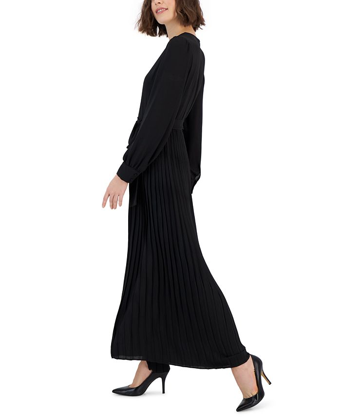 Women's Tie-Waist Pleated Wide-Leg Jumpsuit