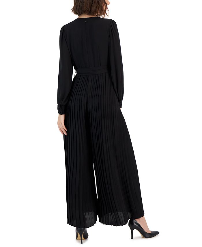 Women's Tie-Waist Pleated Wide-Leg Jumpsuit