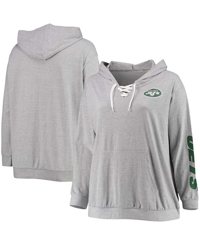 Women's Plus Size Heathered Gray New York Jets Lace-Up Pullover Hoodie