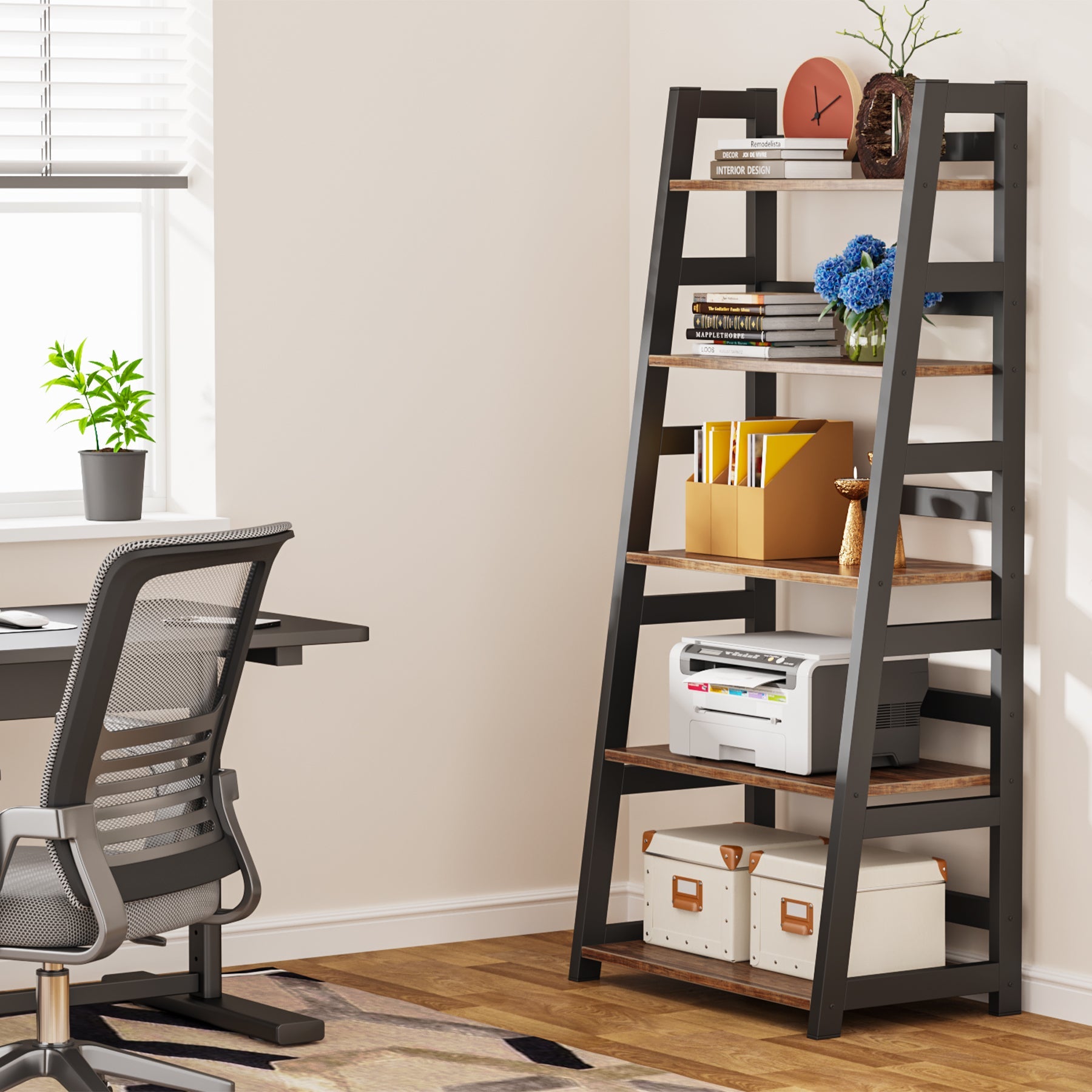 5-Tier Bookshelf, Ladder Bookcase Etagere Storage Shelf