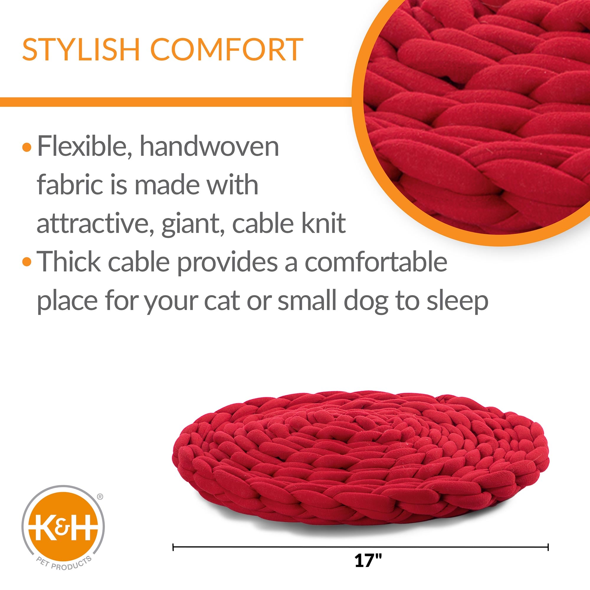 KandH Pet Products Knitted Pet Bed Red 17 X 4 Inches