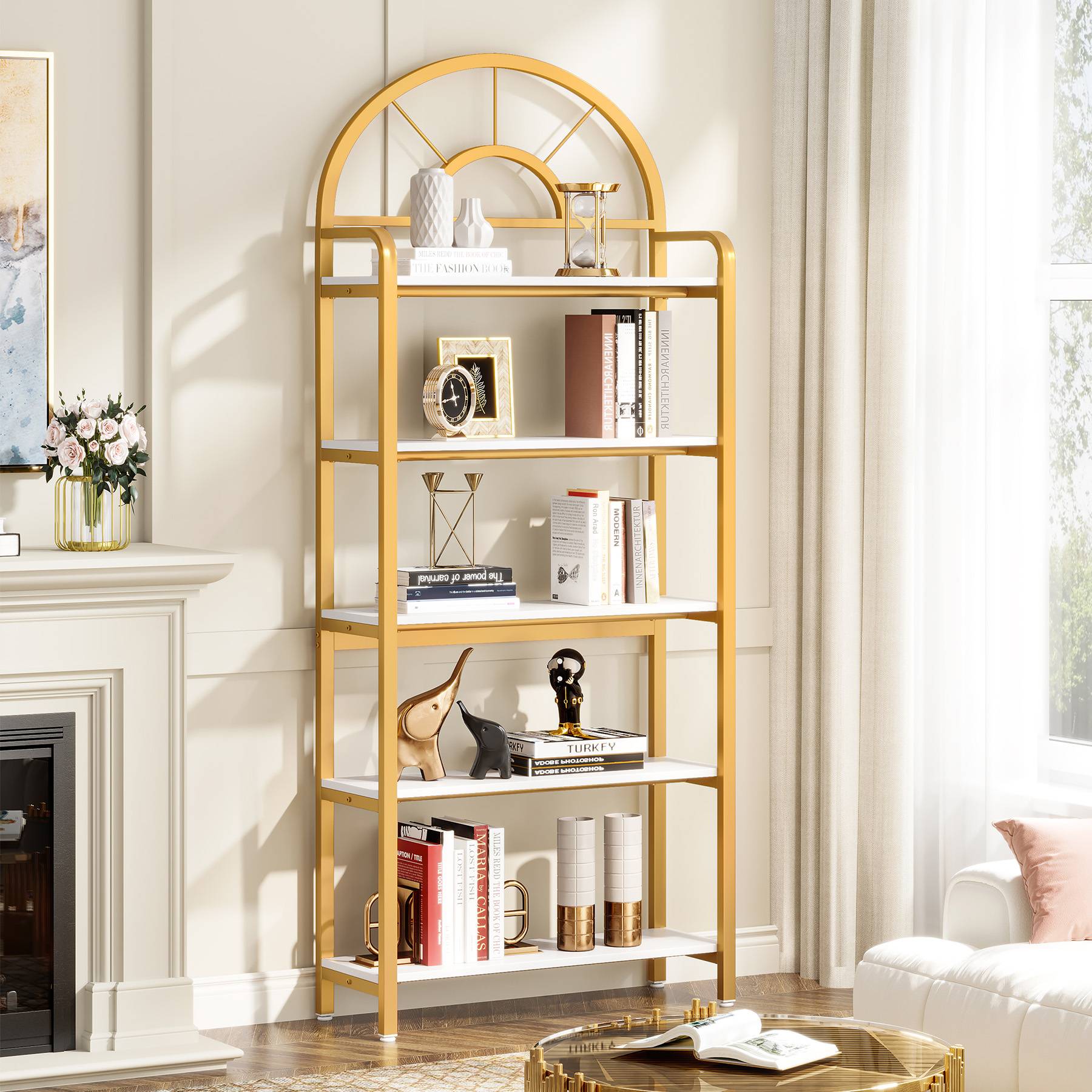 Tribesigns Bookshelf, 5-Tier Modern Arched Etagere Bookcase Storage Rack