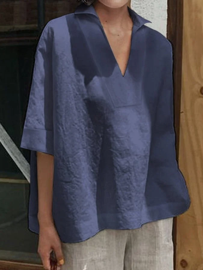 Women's Cotton Linen V-Neck Casual Shirt