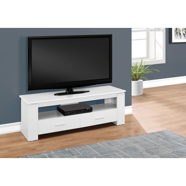 Tv Stand， 48 Inch， Console， Media Entertainment Center， Storage Drawers， Living Room， Bedroom， White Laminate， Contemporary， Modern