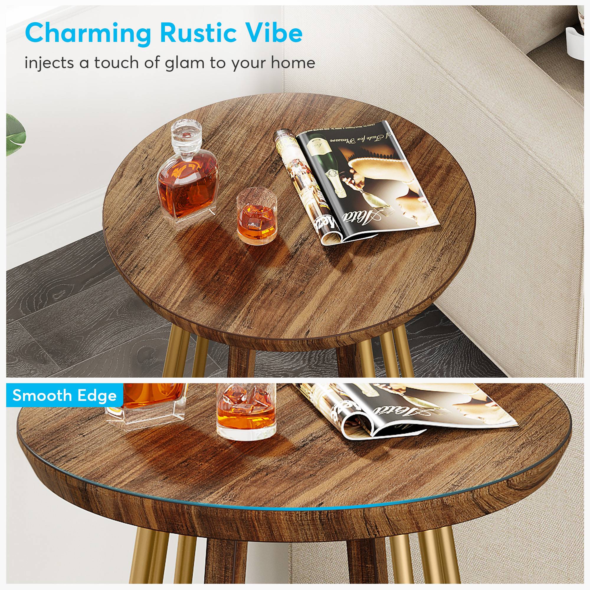 Round End Table, Modern Bedside Table Sofa Side Table for Couch