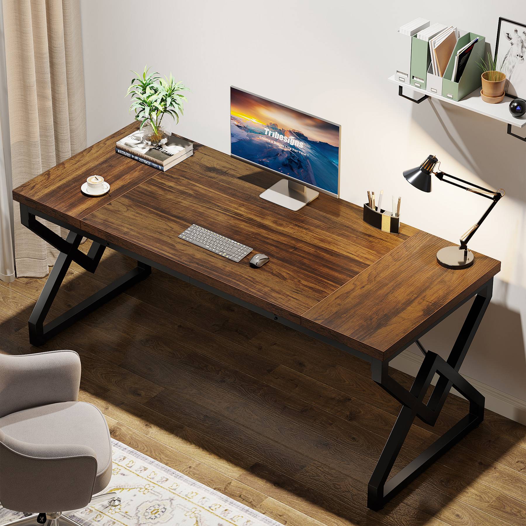 63” Executive Desk, Large Computer Desk for Home Office