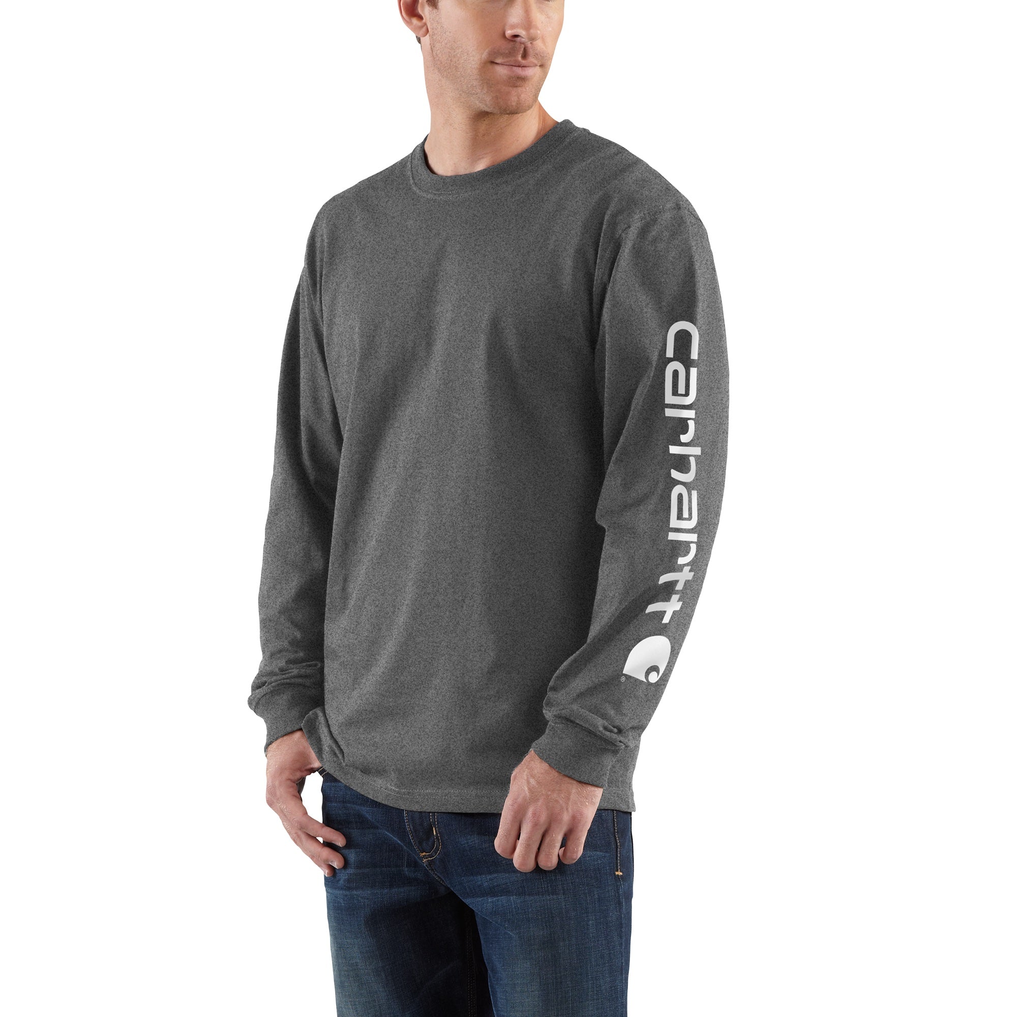 Carhartt Men's Signature Logo Long Sleeve T-Shirt_Carbon Heather