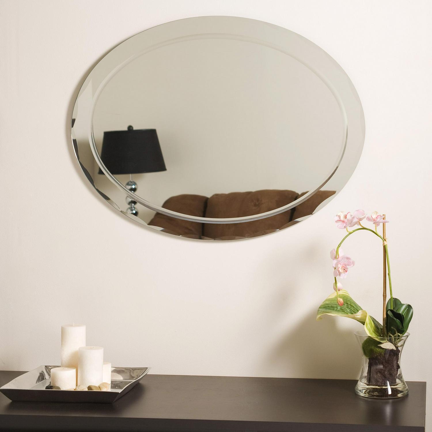 Decor Wonderland Aldo Large 23.6 W x 31.5 H Oval Frameless Bathroom Wall Mirror Hangs Both Ways