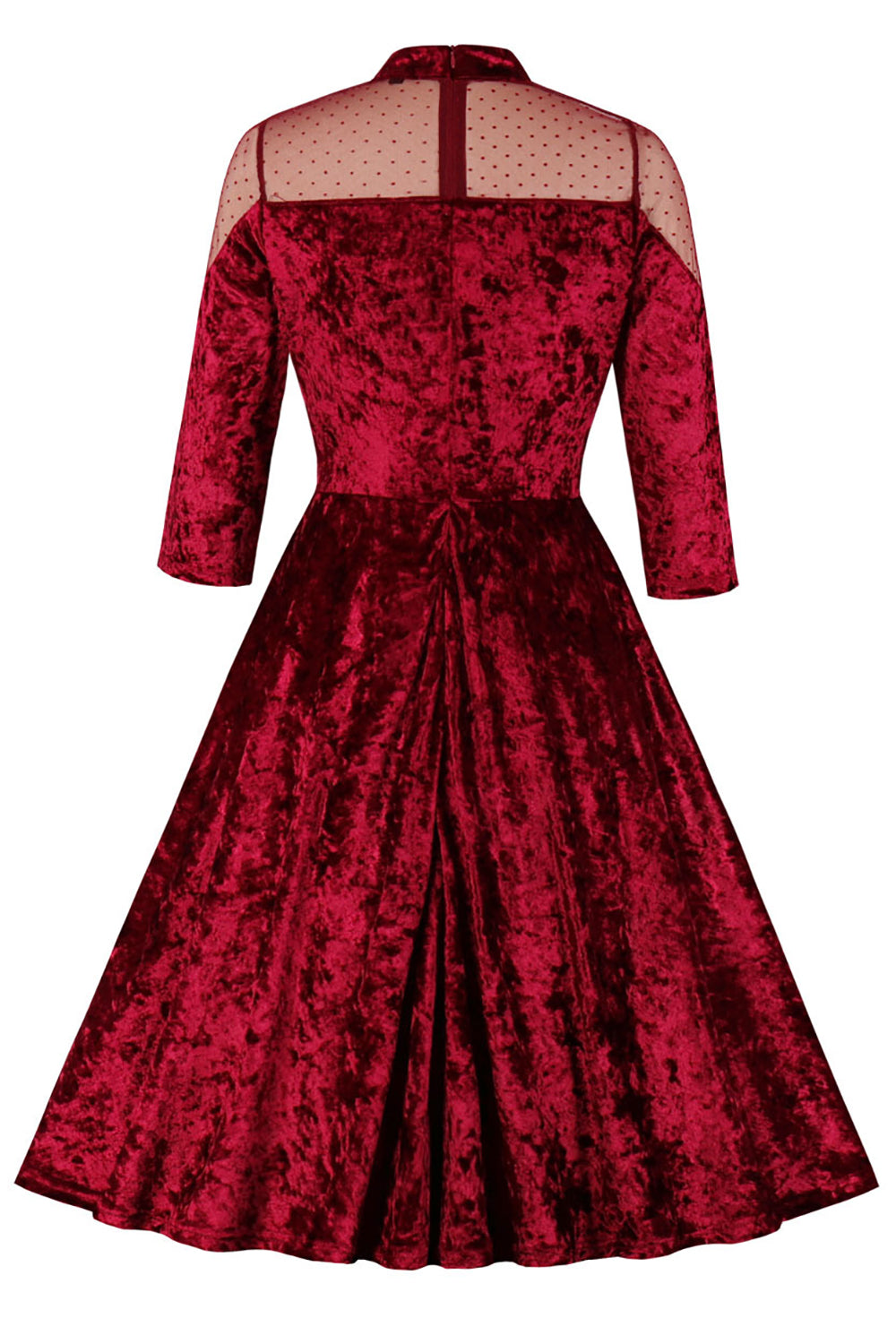 Burgundy Velvet Swing Dress with Long Sleeves
