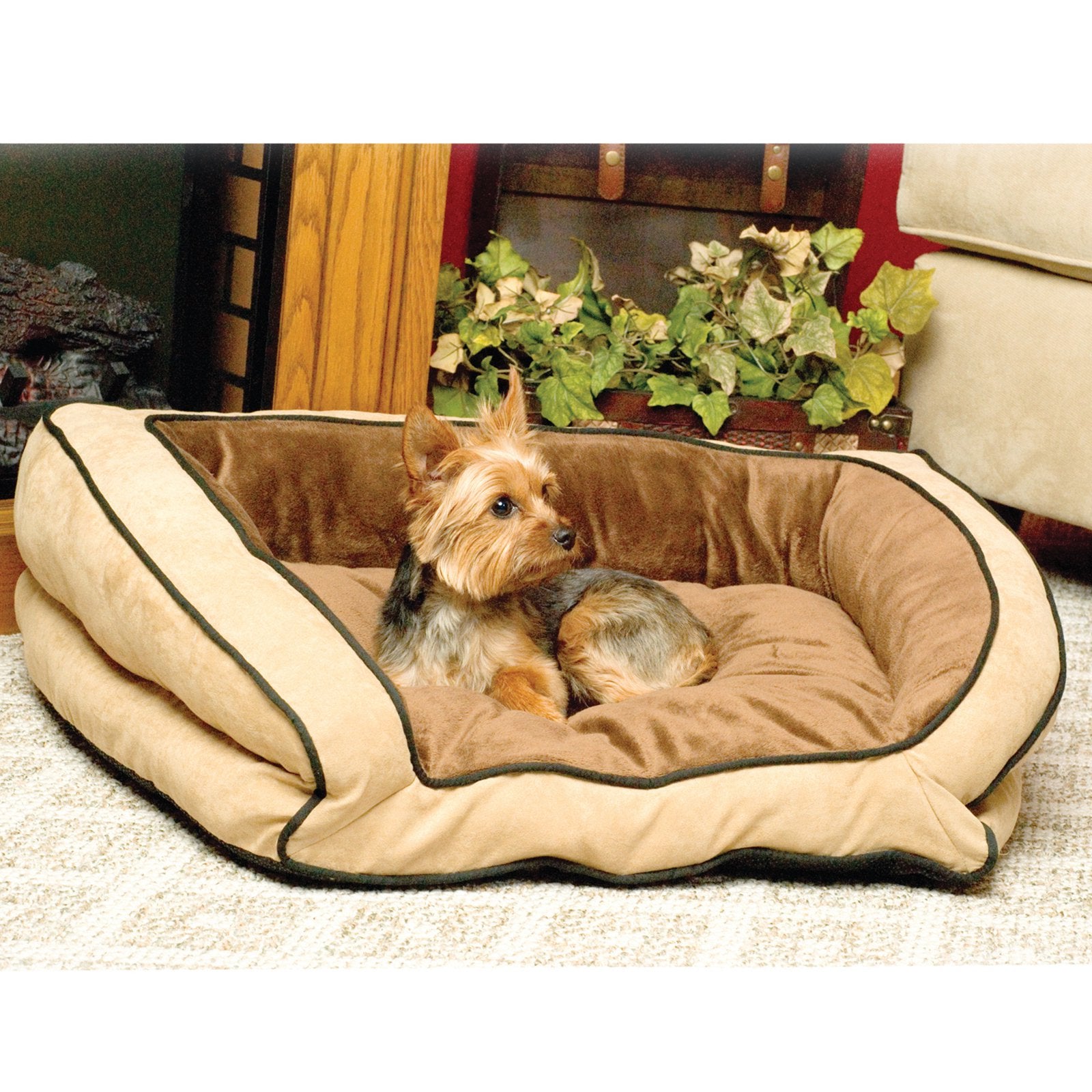 KandH Pet Products Bolster Couch Dog Bed， Large， Mocha/Tan
