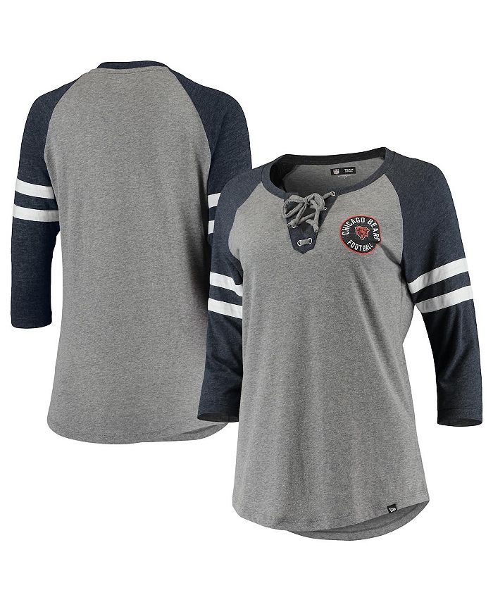 Women's Heathered Gray Chicago Bears Throwback Raglan Three-Fourth-Sleeve Lace-Up T-shirt