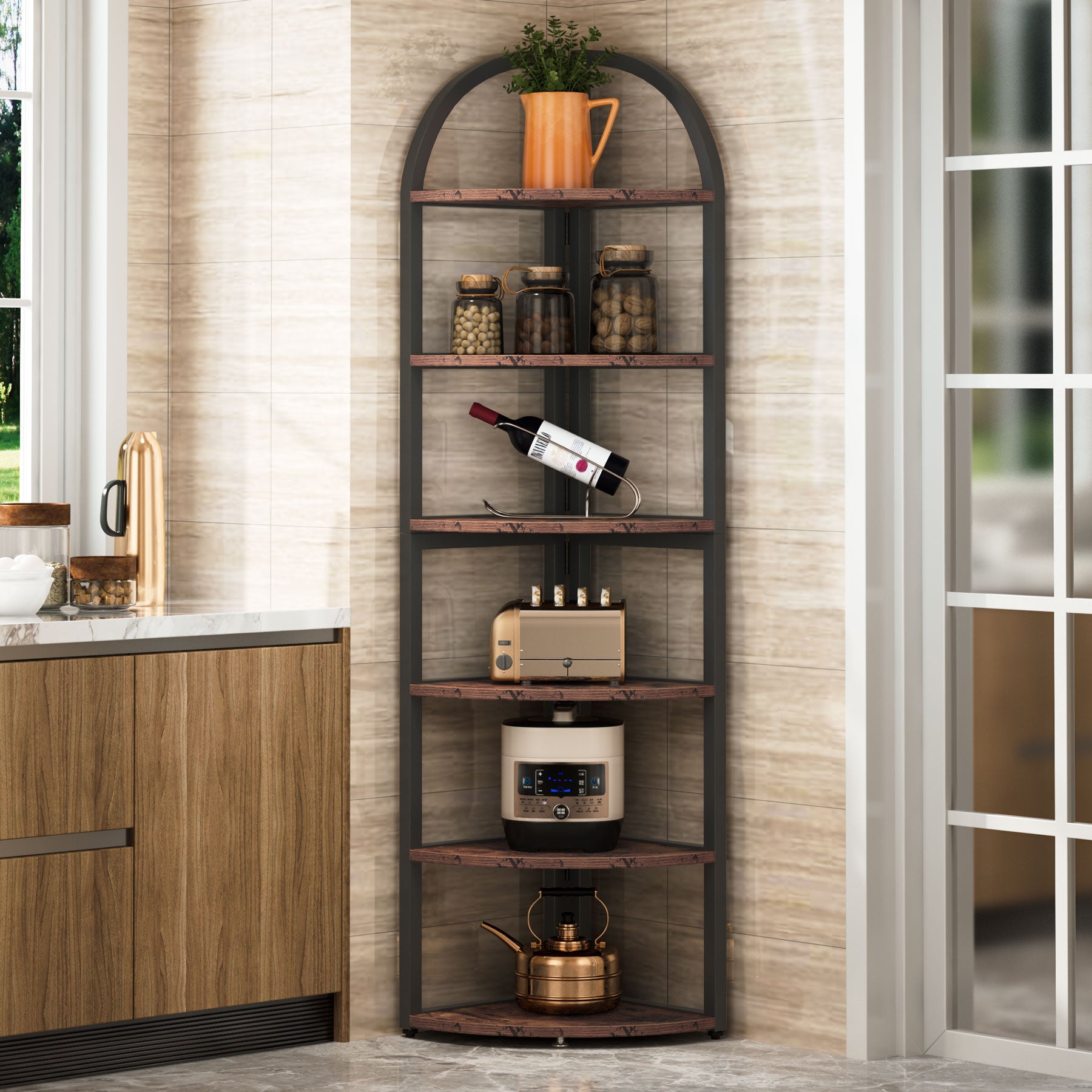 6-Tier Corner Shelf, 71 inch Tall Corner Bookshelf for Small Space