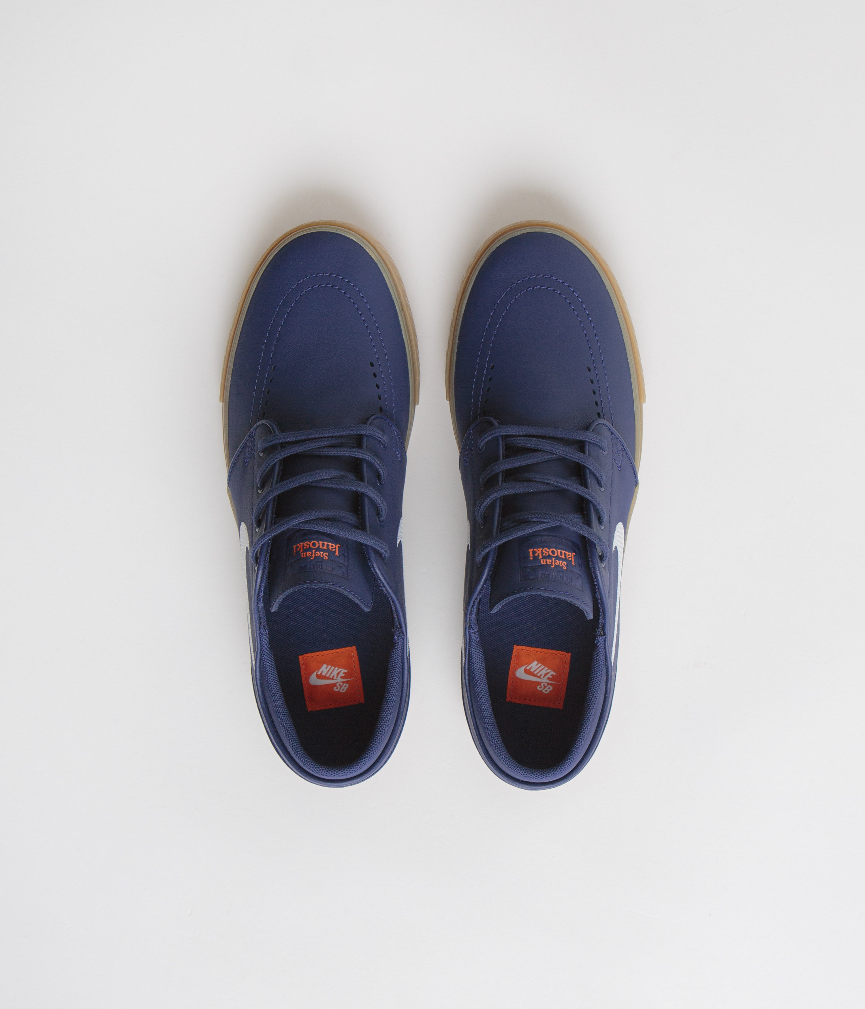 Nike SB Orange Label Janoski OG+ Shoes - Navy / White - Navy - Gum Light Brown