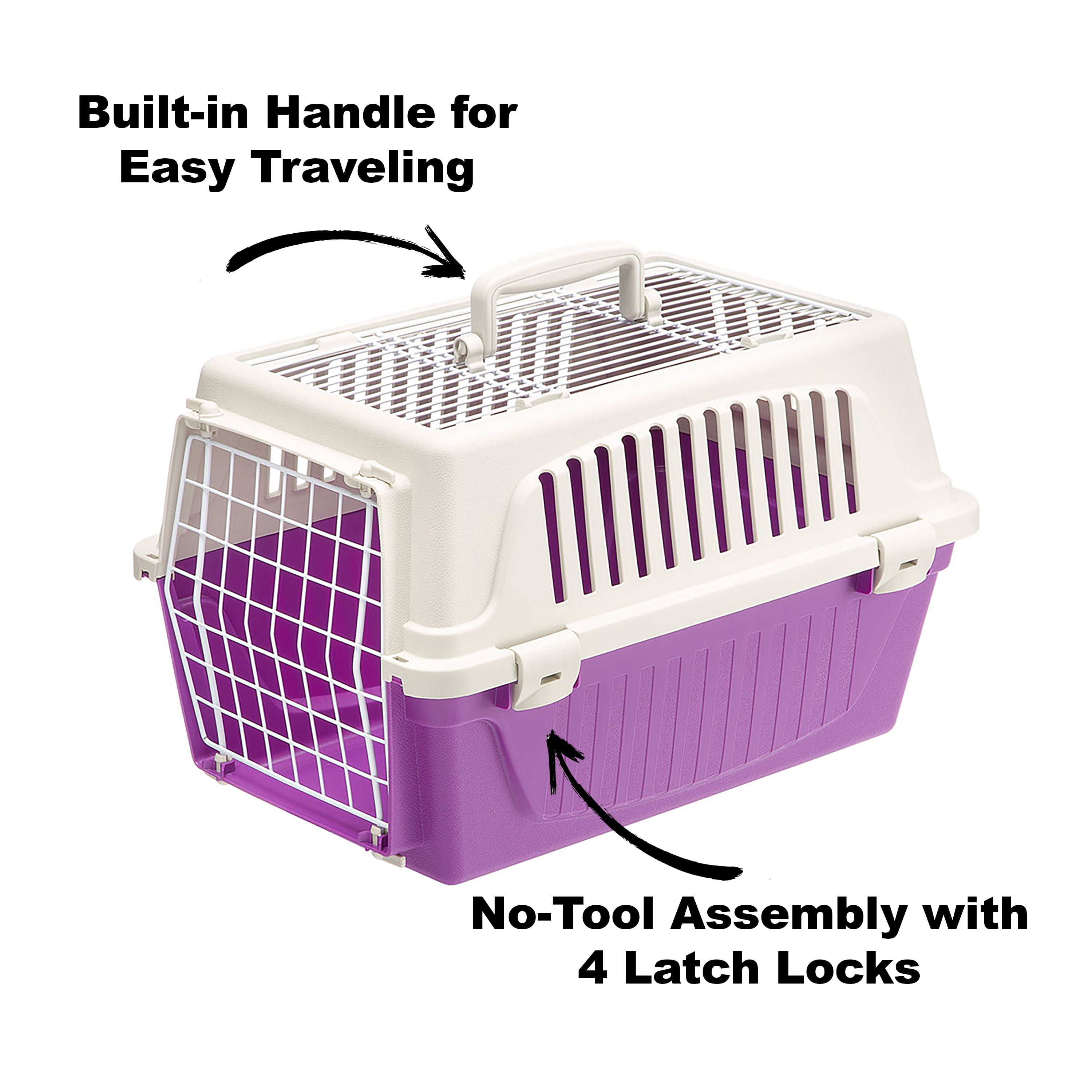ATLAS Two Door Top Load Plastic Kennel and Pet Carrier， Purple 19-Inch