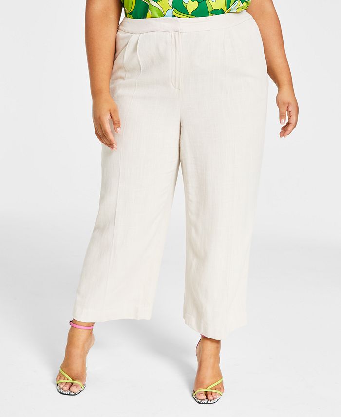 Plus Size Textured Wide-Leg Cropped Pants， Created for Macy's