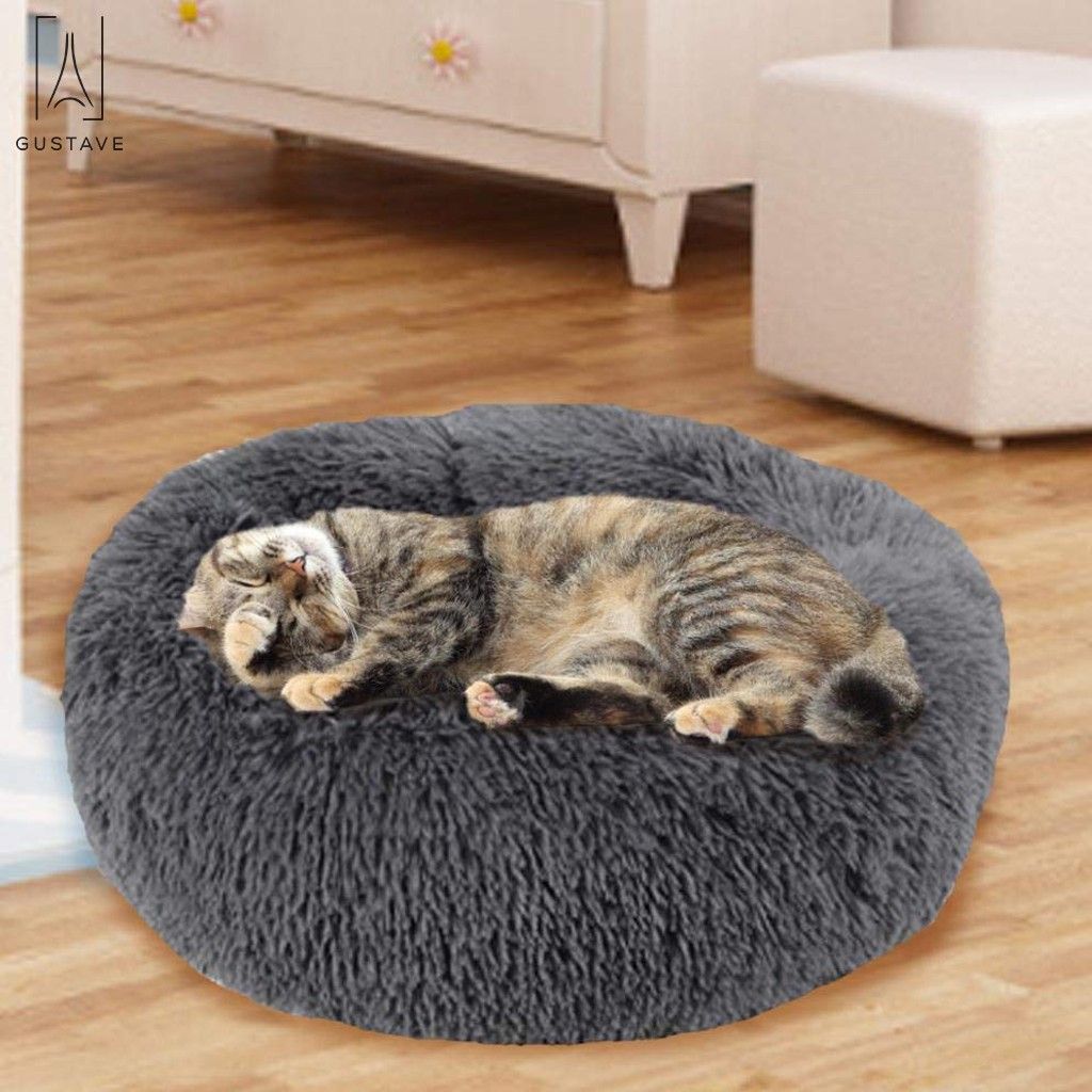 Gustave Calming Dog Beds， Self-Warming Round Pet Bed Cushion， Luxurious Faux Fur Donut Cuddler Soft Plush Comfortable for Sleeping 