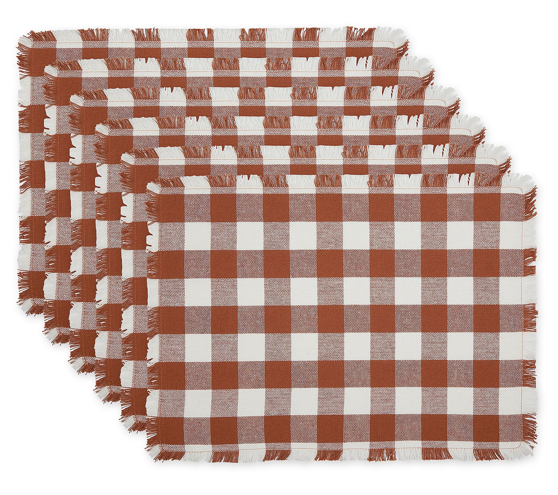 Design Imports Set of 6 Heavyweight Check Fringed Placemats