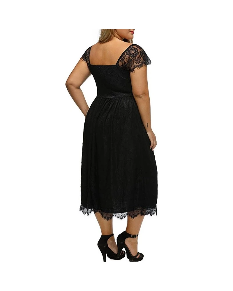 Women's Plus Size Lace Midi Dress - Capped Sleeves