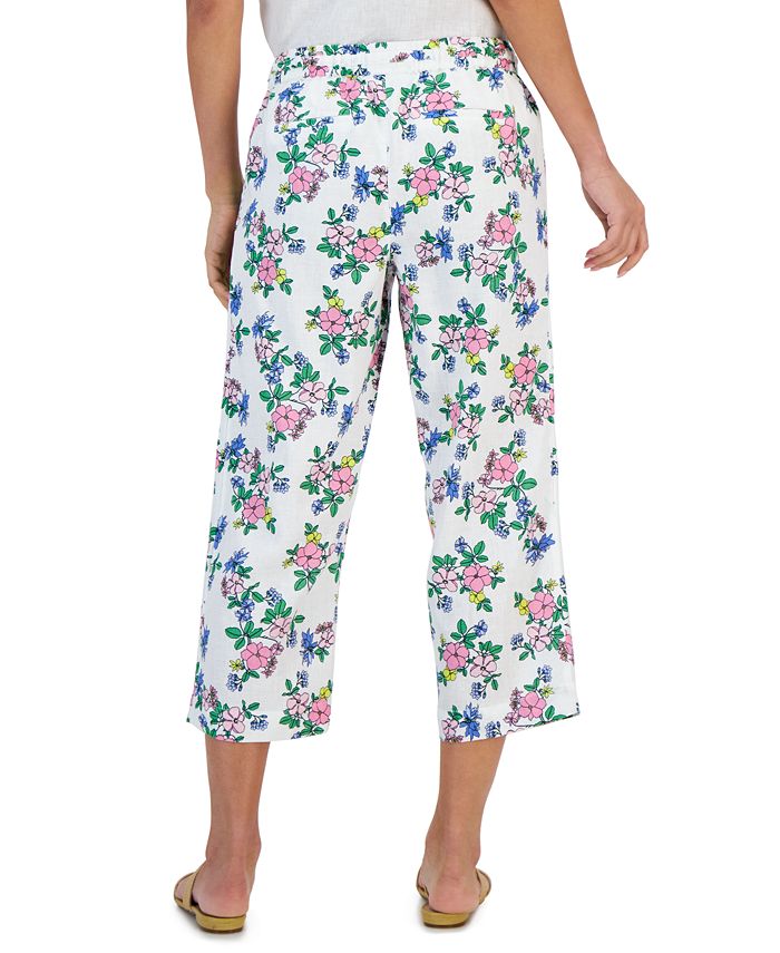 Petite Linen Floral-Print Cropped Pants， Created for Macy's