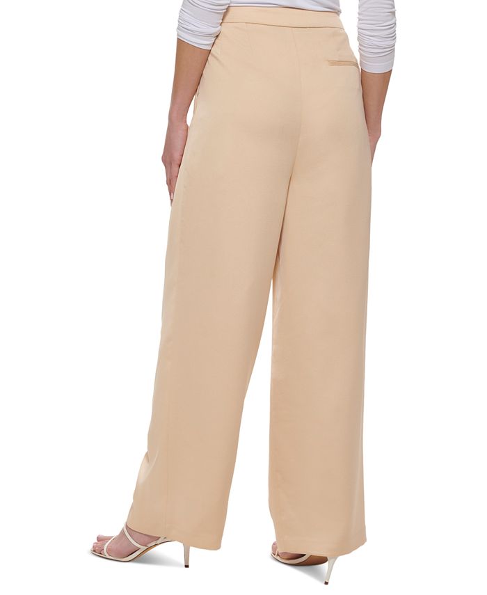 Petite Solid Wide-Leg High-Rise Pleated Pants