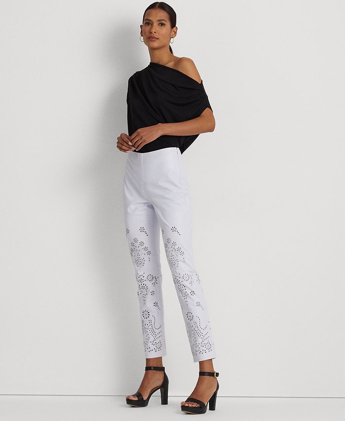 Women's Eyelet-Embroidered Leather Ankle Pants