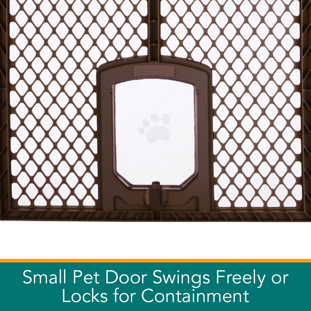 North States MyPet Petyard Passage 4 Panel Plastic Dog Playpen， Indoor Outdoor， Brown