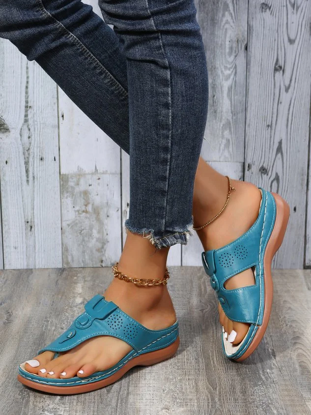Cutout Casual Thong Wedge Slippers