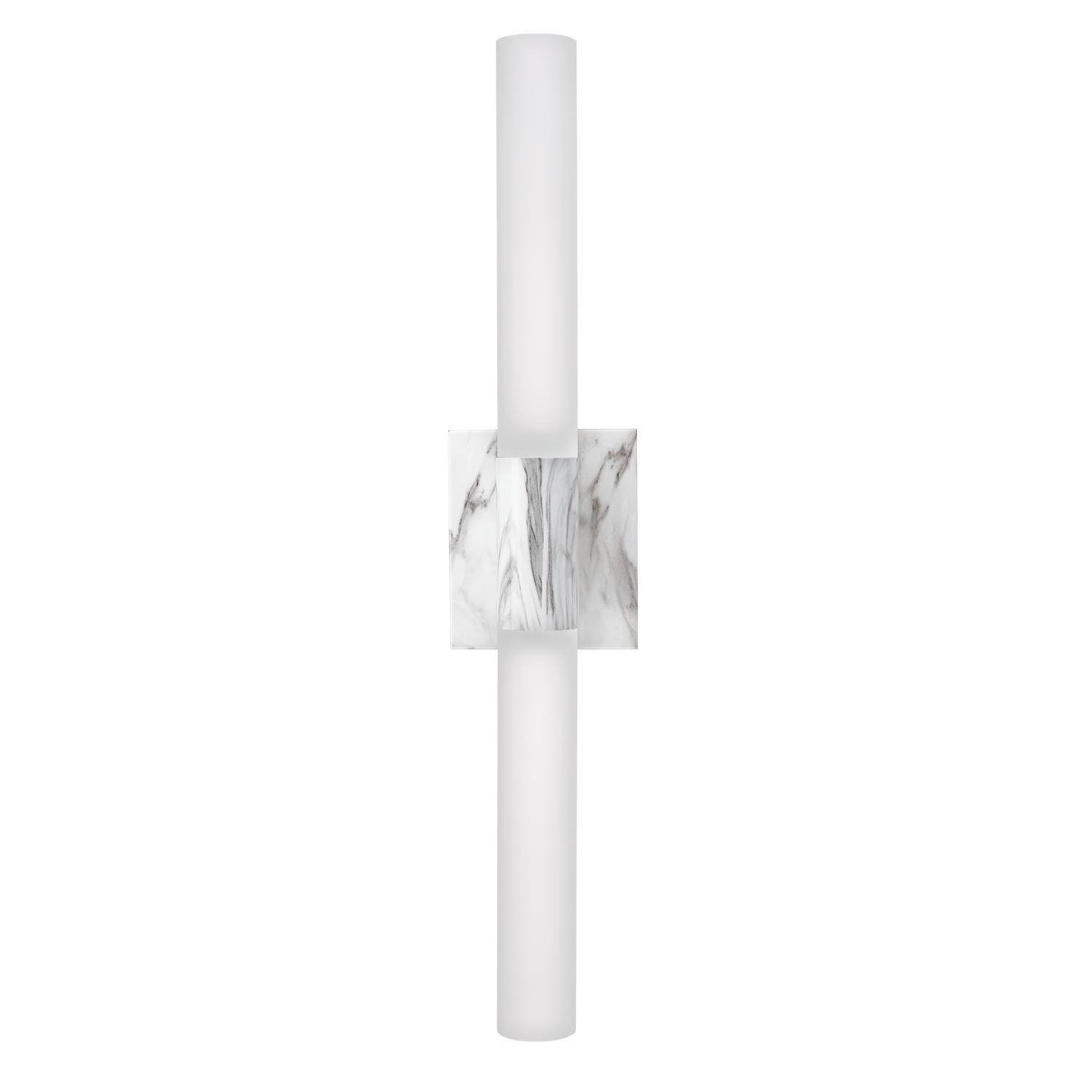 Globe Electric Edinburgh 2-Light White Faux Marble LED Integrated Dimmable Wall Sconce Vanity Light with Frosted Acrylic Shades， 91000660