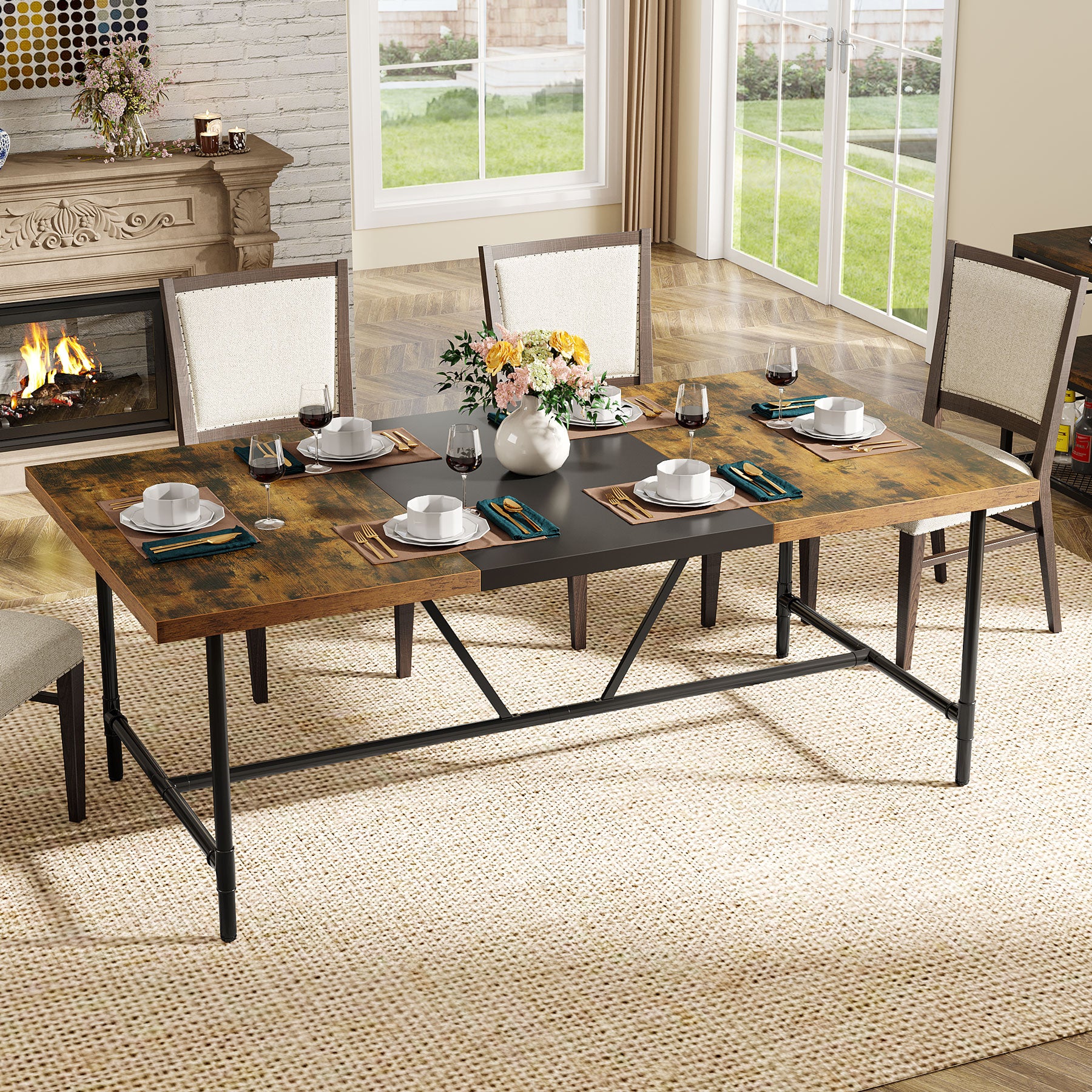 Rectangle Dining Table, Industrial Breakfast Dinner Table for 6-8 people