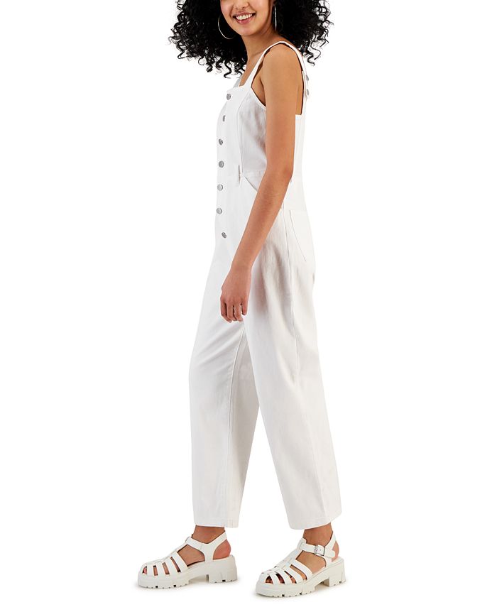 Juniors' Sleeveless Button-Front Jumpsuit