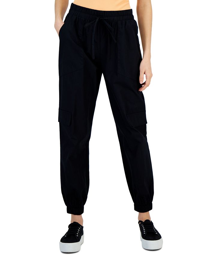 Juniors' Cotton High-Rise Pull-On Cargo Joggers