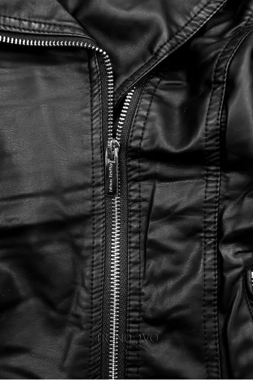 Black- leatherette jacket with fur collar