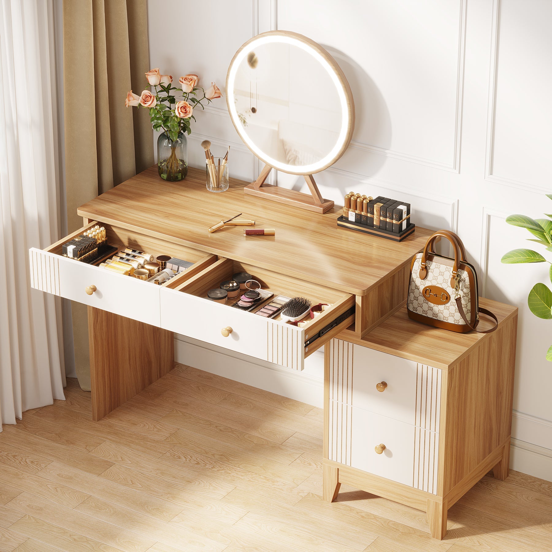 Modern Makeup Vanity Dressing Table with 4 Large Drawers(Without Mirror & Stool)