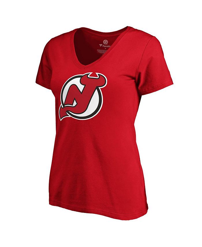 Women's Branded Red New Jersey Devils Team Primary Logo V-Neck T-shirt