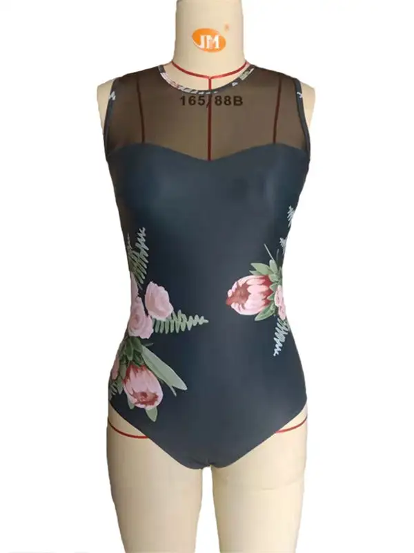 One Piece Black and Floral Swimsuit